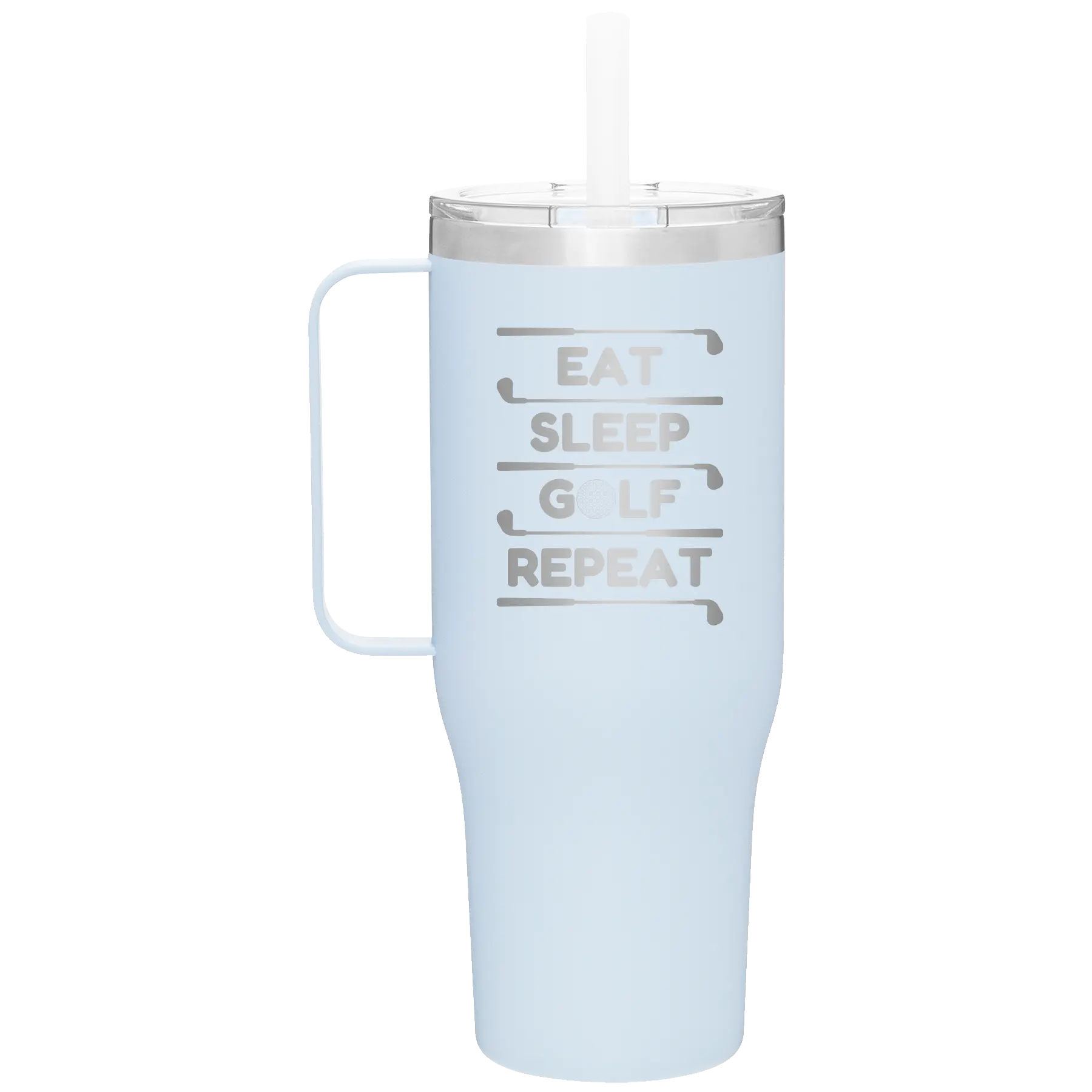 Personalized landfall 40 oz vacuum insulated tumbler mug with 'Eat Sleep Golf Repeat' design