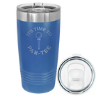 Laser etched royal blue 20 oz vacuum insulated tumbler with 'Its time to Partee' design