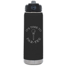 Laser etched black 20 oz vacuum insulated water bottle with 'Its time to Partee' design