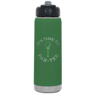 Laser etched green 20 oz vacuum insulated water bottle with 'Its time to Partee' design
