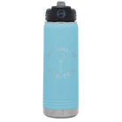 Laser etched light blue 20 oz vacuum insulated water bottle with 'Its time to Partee' design