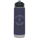 Laser etched navy 20 oz vacuum insulated water bottle with 'Its time to Partee' design