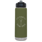Laser etched olive green 20 oz vacuum insulated water bottle with 'Its time to Partee' design