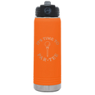 Laser etched orange 20 oz vacuum insulated water bottle with 'Its time to Partee' design