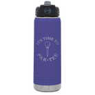 Laser etched purple 20 oz vacuum insulated water bottle with 'Its time to Partee' design
