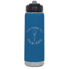 Laser etched royal blue 20 oz vacuum insulated water bottle with 'Its time to Partee' design