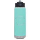 Laser etched teal 20 oz vacuum insulated water bottle with 'Its time to Partee' design