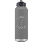 Laser etched dark gray 32 oz vacuum insulated water bottle with 'Its time to Partee' design