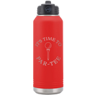 Laser etched red 32 oz vacuum insulated water bottle with 'Its time to Partee' design