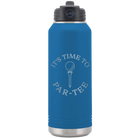 Laser etched royal blue 32 oz vacuum insulated water bottle with 'Its time to Partee' design