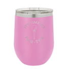 Personalized light purple 12 oz vacuum insulated wine cup with etched 'Its time to Partee' design