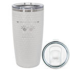 Laser etched white 20 oz golf dimples tumbler with 'Kid Handwriting' design