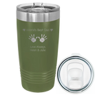 Laser etched olive green 20 oz vacuum insulated tumbler with 'Kid Handwriting' design