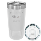 Laser etched white 20 oz vacuum insulated tumbler with 'Kid Handwriting' design