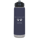 Laser etched navy 20 oz vacuum insulated water bottle with 'Kid Handwriting' design