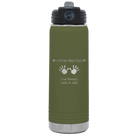 Laser etched olive green 20 oz vacuum insulated water bottle with 'Kid Handwriting' design