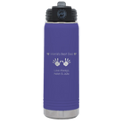 Laser etched purple 20 oz vacuum insulated water bottle with 'Kid Handwriting' design