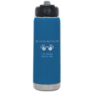 Laser etched royal blue 20 oz vacuum insulated water bottle with 'Kid Handwriting' design