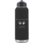 Laser etched black 32 oz vacuum insulated water bottle with 'Kid Handwriting' design
