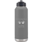 Laser etched dark gray 32 oz vacuum insulated water bottle with 'Kid Handwriting' design