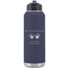 Laser etched navy 32 oz vacuum insulated water bottle with 'Kid Handwriting' design