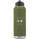 Laser etched olive green 32 oz vacuum insulated water bottle with 'Kid Handwriting' design
