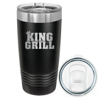 Laser etched black 20 oz vacuum insulated tumbler with 'King of the Grill' design