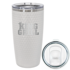 Laser etched white 20 oz golf dimples tumbler with 'King of the Grill' design