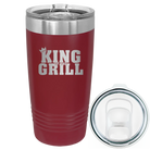 Laser etched maroon 20 oz vacuum insulated tumbler with 'King of the Grill' design