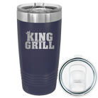 Laser etched navy 20 oz vacuum insulated tumbler with 'King of the Grill' design