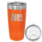 Laser etched orange 20 oz vacuum insulated tumbler with 'King of the Grill' design