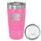 Laser etched pink 20 oz vacuum insulated tumbler with 'King of the Grill' design
