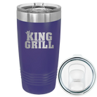 Laser etched purple 20 oz vacuum insulated tumbler with 'King of the Grill' design