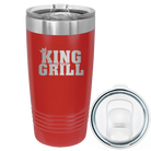 Laser etched red 20 oz vacuum insulated tumbler with 'King of the Grill' design