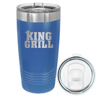Laser etched royal blue 20 oz vacuum insulated tumbler with 'King of the Grill' design