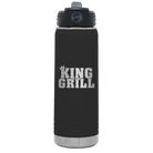 Laser etched black 20 oz vacuum insulated water bottle with 'King of the Grill' design