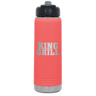 Laser etched coral 20 oz vacuum insulated water bottle with 'King of the Grill' design