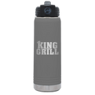 Laser etched dark gray 20 oz vacuum insulated water bottle with 'King of the Grill' design