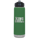 Laser etched green 20 oz vacuum insulated water bottle with 'King of the Grill' design