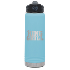 Laser etched light blue 20 oz vacuum insulated water bottle with 'King of the Grill' design