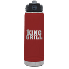 Laser etched maroon 20 oz vacuum insulated water bottle with 'King of the Grill' design