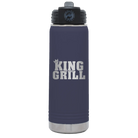 Laser etched navy 20 oz vacuum insulated water bottle with 'King of the Grill' design