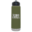 Laser etched olive green 20 oz vacuum insulated water bottle with 'King of the Grill' design