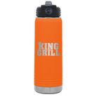 Laser etched orange 20 oz vacuum insulated water bottle with 'King of the Grill' design
