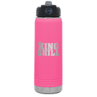 Laser etched pink 20 oz vacuum insulated water bottle with 'King of the Grill' design