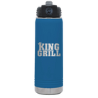Laser etched royal blue 20 oz vacuum insulated water bottle with 'King of the Grill' design