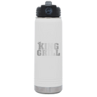 Laser etched white 20 oz vacuum insulated water bottle with 'King of the Grill' design