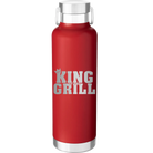 Laser etched red 24 oz vacuum insulated water bottle with 'King of the Grill' design