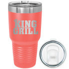 Laser etched coral 30 oz vacuum insulated tumbler with 'King of the Grill' design