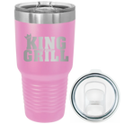 Laser etched light purple 30 oz vacuum insulated tumbler with 'King of the Grill' design